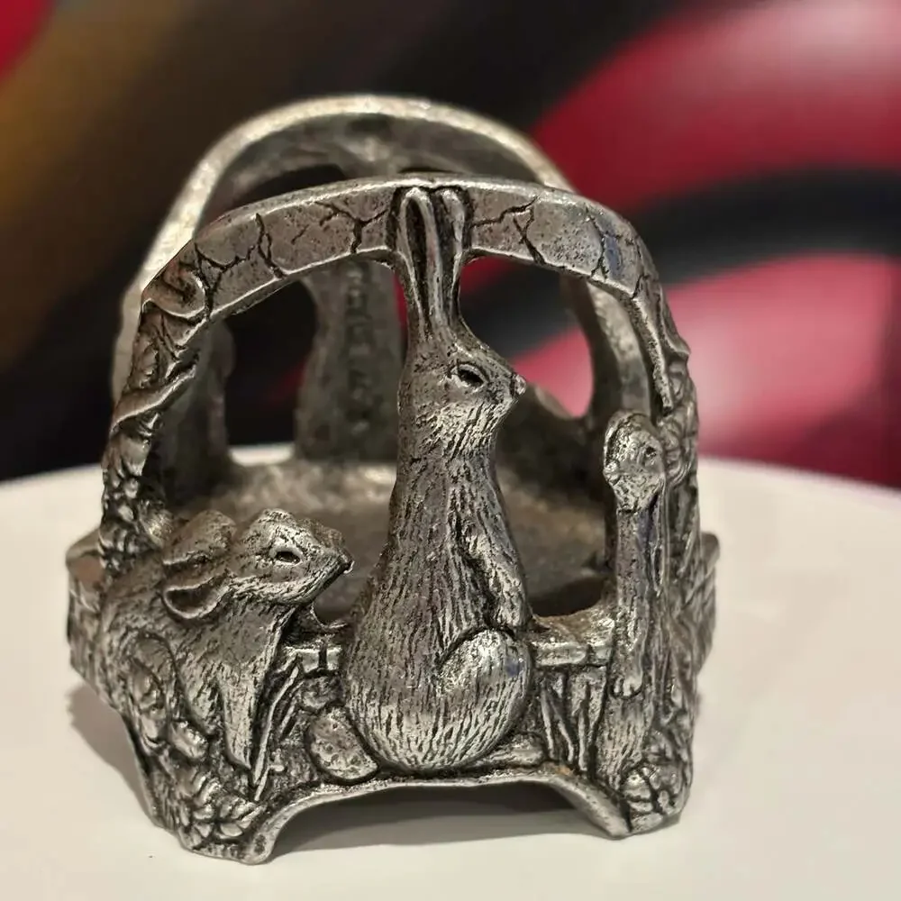 Vintage Pewter Rabbit Napkin Ring Holder